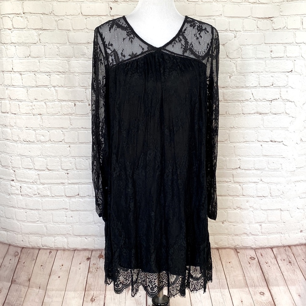 Xhilaration Lacy Black Long Sleeve Dress Size Large